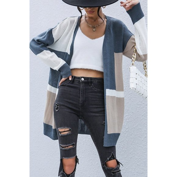 Color Block Dropped Shoulder Cardigan - Picture 2 of 4